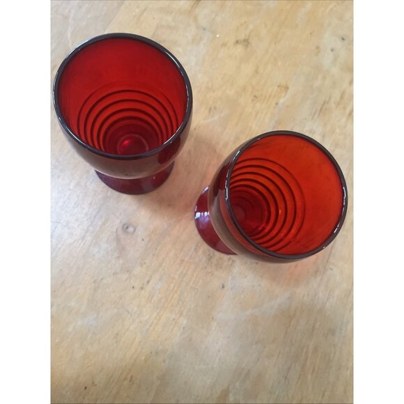 2 Vintage Water Wine Glasses PADEN CITY GLASS Ruby Red 4.75inch Holiday - Picture 5 of 6